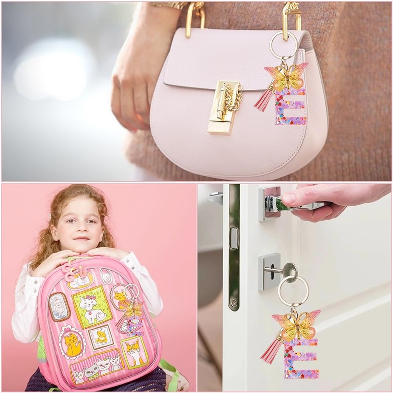 Capaneus Pink Butterfly Letter Keyring, E