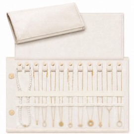 Travel Jewelry Case, 12-Slot Tangle-Free Necklace Organizer Roll, Beige