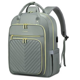 LOVEVOOK Laptop Backpack for Women, Water Resistant Travel Work Backpacks Purse Stylish Business Teacher Nurse Computer Bag with USB Charging Port,Gray-Green