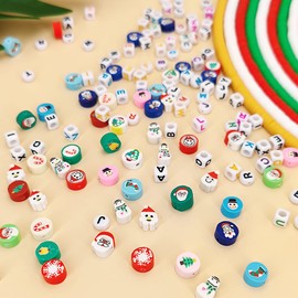 3600 PCS Christmas 10 Strands Clay Beads Polymer Clay Beads for Jewelry Making, with 50pcs Christmas Clay Charms and 200pcs Letter Beads for Bracelets Making (Christmas)