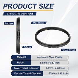 PATIKIL Step Down Ring Adapter 59mm to 55mm, 2 Pcs Filter Step-down Rings Camera Lens Filters Metal Ring Digital for ND IR DSLR Lenses, Black