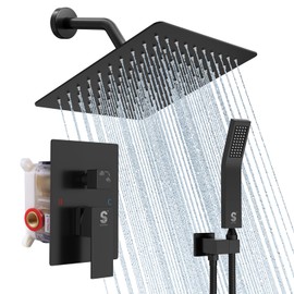 SR SUN RISE Shower Faucet - 8 Inch Shower System with Rain Shower Head and Handheld Spray - Shower Faucet Trim Repair Kits with Diverter Valve - All Metal Shower Set - Matte Black