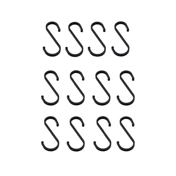 Pack of 12 S Hooks, Black, Kitchen Hooks, Heavy Duty