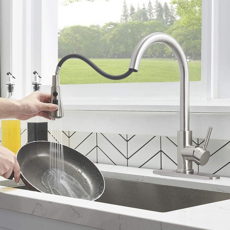 Kitchen Faucet with Pull Down Sprayer, Brushed Nickel Stainless Steel
