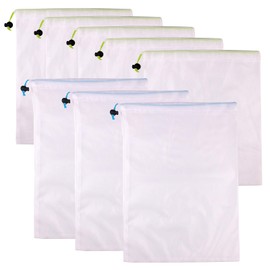 8 Pack Use Again Produce Bags - Drawstring Mesh Grocery Bags for Shopping (Medium & Large Sizes) - Extra Strong, Washable, See-Through Reusable Eco-Friendly Bags with Tare Weight Labels (01)