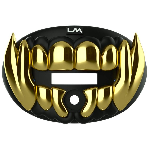 Loudmouth Football Mouth Guard - 3D Chrome Beast Football Mouthpiece, Fits Adult & Youth, Mouth Guard Football Accessories (3D Beast - Chrome Black/Gold)