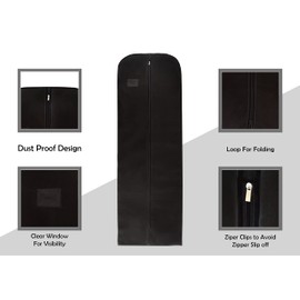 Wedcova Dress Bag | Hanging Garment Bags | Full Length Travel Covers | Wedding Long Clothes Storage Cover with Zipper for Women | 72 Inch (182cm) | Pack of 1 | Black