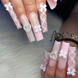 Nail Charms, 3D Fiocco Nail Charms, set di decorazioni per unghie 3D, fiocco per unghie, ciondoli con perline, decorazioni per nail art, artigianato e