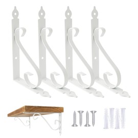 Ouvin Decorative Wall Shelf Brackets 4 Pack 6inch Heavy Duty L Corner Brace White Shelf Support Floating Metal Brackets with Screws (150 mm/6 inch) White