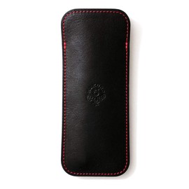 HUKURO Leather Duo Plus Pen Case for Men and Women, Made in Japan, Black x Red Thread