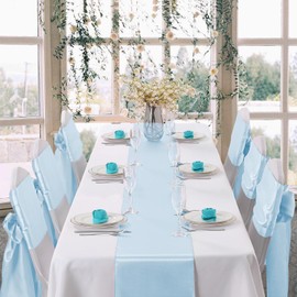 Horbaunal 6 Pack Satin Runners 12 x 108 Inch Bright Silky Smooth Satin Table Runners for Birthday Wedding Party Banquets, Pale Blue