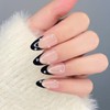 Pikabows Press On Nails Long Almond Nude Pearl Black French