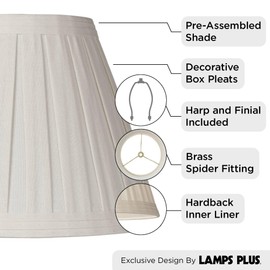 Set of 2 Creme Linen Box Pleated Large Drum Lamp Shades 7" Top x 14" Bottom x 11" High (Spider) Replacement with Harp and Finial - Springcrest
