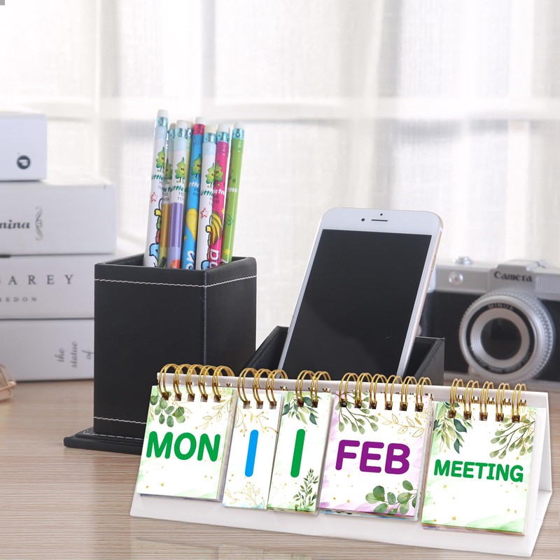 Perpetual Calendar Flip Desktop Boho Calendar with Day Date Month