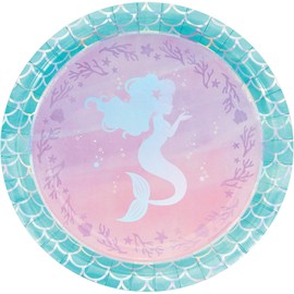 Club Pack of 96 Purple and Blue Iridescent Mermaid Themed Round Dinner Plates 9"