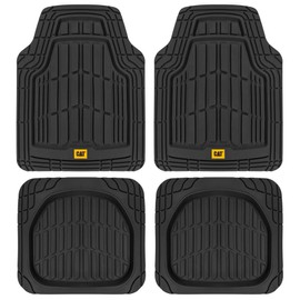 CAT® ToughRide™ Heavy-Duty 4 Piece Black Floor Mats for Cars - Trim to Fit All-Weather Rubber Car Mats Full Set - Truck Mats & Cars Floor Mats - Interior Accessories for SUVs & Car Rug Protection