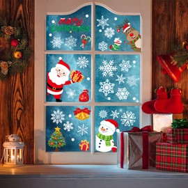 Christmas Window Clings Stickers, Christmas Decorations Double Sided DIY Glass Window Cling Decal, Santa Reindeer Xmas Tree Snowflake Snowman Xmas Cling Decals for Christmas Party Decoration, 8 Sheets