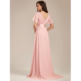 Ever-Pretty Glamorous Double V-Neck Ruffles Padded Evening Dress, 14, Pink