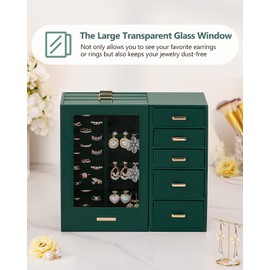 Homde Jewelry Organizer large for Dresser: Big Jewelry Box for Women - Holder with Drawers - Elegent Necklace Earring Ring Display Modern Gift (Forest Green)