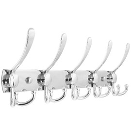 WEBI Coat Rack Wall Mount,Coat Hooks Wall Mounted,Coat Hanger Wall,Hook Rack Rail,5 Triple Hooks for Hanging Jacket,Clothes,Hats,Chrome