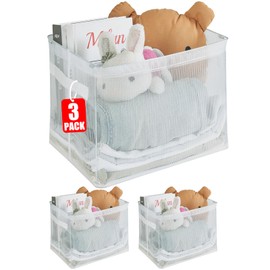 Clear Large Storage Baskets for Shelves, Collapsible Storage Bins with Handles for Clothes, Sheets, Books | Shelf Baskets for Home and Closet Organizer (Clear, 3 Pack)