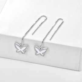 KINGWHYTE Butterfly Earrings 925 Sterling Silver Mother of Pearl Butterfly Earrings Tassel Drop Earrings Threader Earrings for Women Girls Daughter