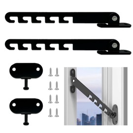 Window Lock Set, Set of 2 Window Stoppers, Tilting Window Locks, Metal, Surge Protection, Window Latch, Tilting Window Protection with Screws, Window Tilt Regulator, for Adjusting the Window Opening