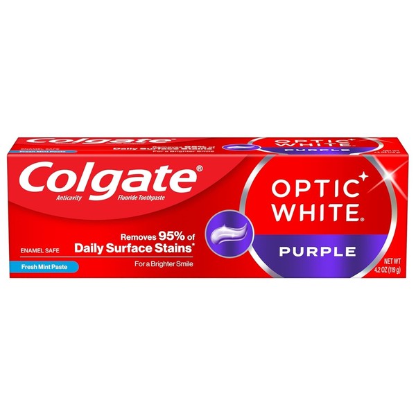 Colgate Optic White Purple Whitening Toothpaste, Fluoride, 4.2 oz