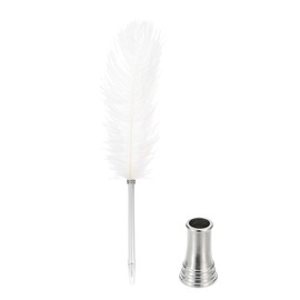 PATIKIL Feather Ballpoint Pen 0.5mm Fluffy Vintage Ink Quill Pen Polished Plated Rod Quill Pen with Stand Holder Calligraphy Signature Guest Wedding Gift White