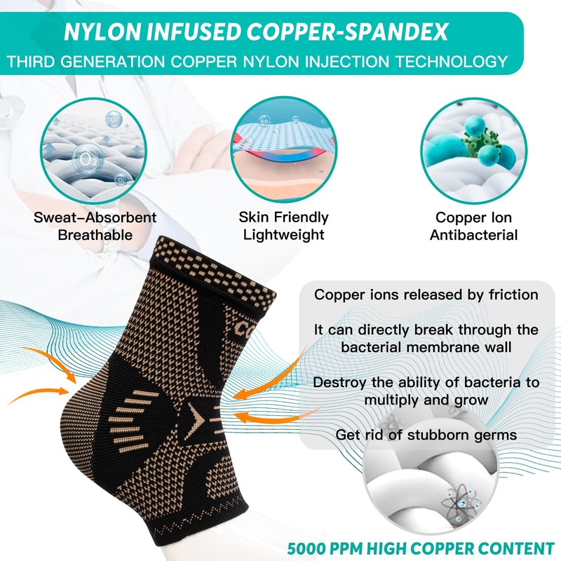 Ankle Brace for Plantar Fasciitis Relief, Copper Ankle Brace for