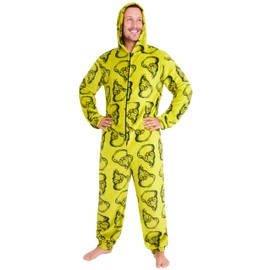 The Grinch Onesie Men's Fleece Jumpsuit with Hood, Cuddly Fleece Jumpsuit for Men and Teenagers, Green
