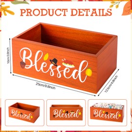 Wooden Thanksgiving Candy Bowl Fall Candy Dish Blessed Large Thanksgiving Candy Dish Holders Wood Serving Bowl Tableware for Fall Thanksgiving Parties Decorations Harvest Holiday Decor (Blessed)