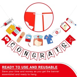 Whaline Nurse Graduation Banner Congrats Nurse Hanging Bunting Garland RN Nursing Grad Party Banner Nurse Appreciation Week Day Decor for Medical Nursing School Graduation Party, 2Pcs