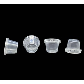 200 x 1oz | Round Food Containers | Lids Sauce Pots | Plastic Pots with Seperate Lids | Sauce Cups Take Away | Deli Pots | BPA Free (200, 1oz)