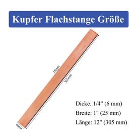 SZLIZHOU 1 Piece Flat Copper Rod, 6 mm x 25 mm x 305 mm Copper Bus Bar Copper Flat Leaf T2 Pure Copper Leaf Red Copper Flat Bus Rectangle Bar for Various DIY (1.6 x 25 x 305 mm)
