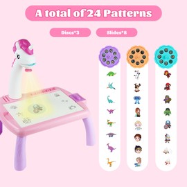 Drawing Projector Table for Kids - Kids Drawing Set for Kids Age 2 3 4 5 6 7 8 Years Old, Christmas Gifts for Girls, Girls Boys Painting Easel Birthday Gifts for Home School Party