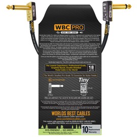 6 Inch - WBC-PRO-PEDAL – 22 AWG - Low-Cap (18pF/ft) – Pro-Grade – Graphite-based - Dual-Shielded Pedal, Effects, Patch, instrument cable with Eminence Tiny Gold Plated Angled TS Connectors