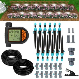 Breeze Touch 120FT Drip Irrigation System with Timer, Automatic Irrigation System for Garden, Quick Connect Drip Irrigation Kit for 120ft Coverage, Adjustable Watering System for Raised Beds & Patio