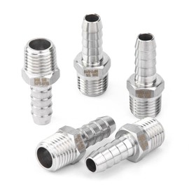 LTWFITTING Bar Production Stainless Steel 316 Barb Fitting Coupler/Connector 5/16" Hose ID x 1/4" Male NPT Air Fuel Water (Pack of 5)