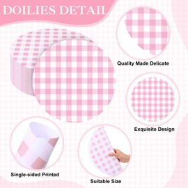 Funnymoom 60 Pcs Disposable Gingham Paper Placemats Round Table Place Mat Summer Checkered Decorative Paper for Baby Shower Wedding Birthday Party Dinner Table Decor (Pink and White)