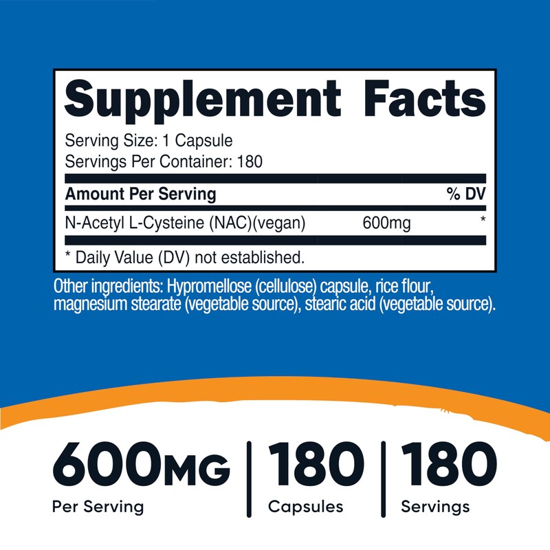 Nutricost N-Acetyl L-Cysteine (NAC) 600mg, 180 Capsules - Non-GMO, Gluten