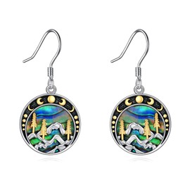 Mountain Earrings Sterling Silver Abalone Moon Mountain and Tree Dangle Earrings Nature Jewellery Gift for Skiers, Hikers, Campers, Climbers,Nature Lovers