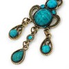 Victorian Style Teal/Azure Acrylic Bead Chandelier Earrings In Antique Gold