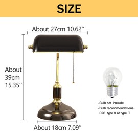 Yeefamons Traditional Bankers Lamp, Black lamp Shade,with Pull Chain Switch Plug in Fixture,Vintage Office Table Light, Antique Style Desk Lamps for Office, Library…