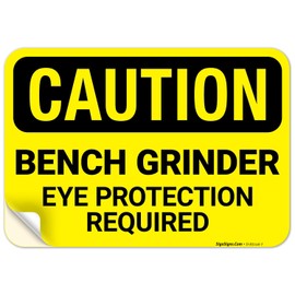 Sigo Signs, Caution Bench Grinder Eye Protection Required Sign, 10x7 Inches, 4 Mil Vinyl Decal Stickers Weather Resistant, Made in USA