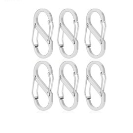 6PCS S Shape Dual Clips Mini Carabiner - Keychain Aluminum Durable Quick Release Auto Locking D-Shape Wire Gate Clip for Home Rv Camping Fishing Hiking Traveling and Sports Outdoors (Silver)