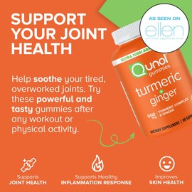 Qunol Turmeric and Ginger Gummies - Joint Support Supplement with Ultra High Absorption, 90 Count Vegan and Gluten Free Gummies