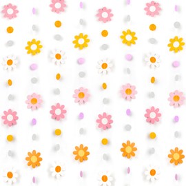 8 Pack Spring Decorations, Glitter Daisy Groovy Boho Party Hanging Banners, Flower Hanging Garland for Spring Party, Easter, Retro Hippie Party, Weddings, Birthday Party, Baby Showers, and Home Decor