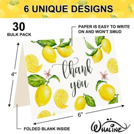 Whaline 30 Pack Lemon Thank You Cards with Envelopes Stickers White Yellow Fruit Greeting Cards Lemonade Blank Note Cards for Baby Shower Wedding Birthday Bridal Party, 4 x 6 Inch
