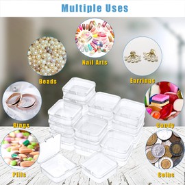 DUOFIRE - Contenedores pequeños con tapas, 24 paquetes de caja de plástico transparente, pequeños recipientes de almacenamiento para abalorio, manualidades, joyas, artículos pequeños (2.1 x 2.1 x 0.8